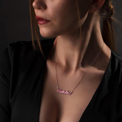 Enamel Name Necklace for Girls: Customized Silver Jewelry, Cute Personalized Gift