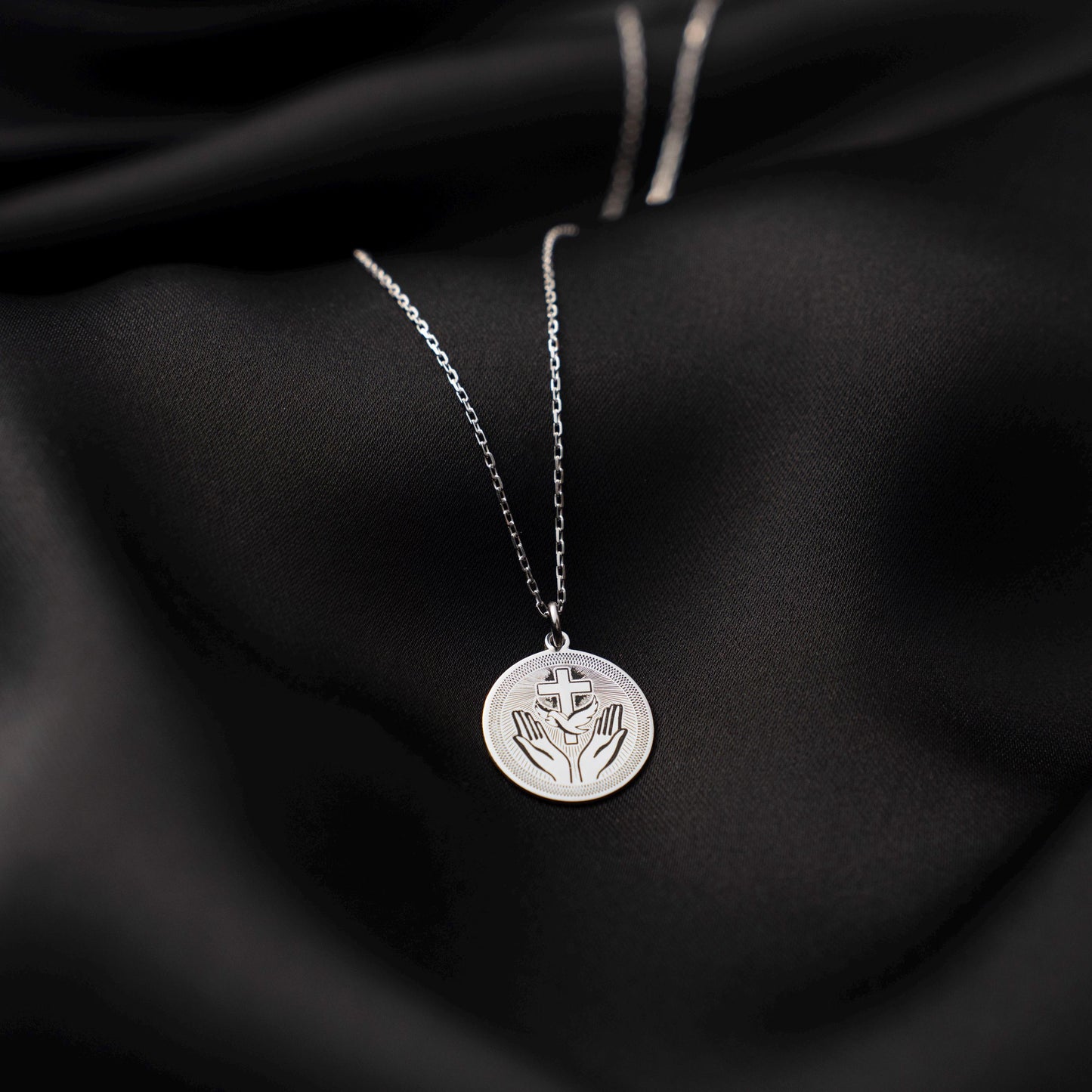 Divine Gold Cross Necklace - Perfect Gift for Mom, Religious Prayer Hands Pendant, Christian Jewelry