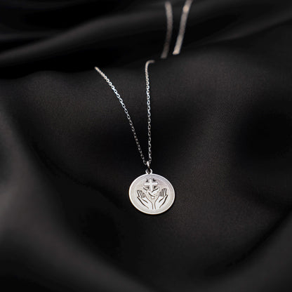 Divine Gold Cross Necklace - Perfect Gift for Mom, Religious Prayer Hands Pendant, Christian Jewelry