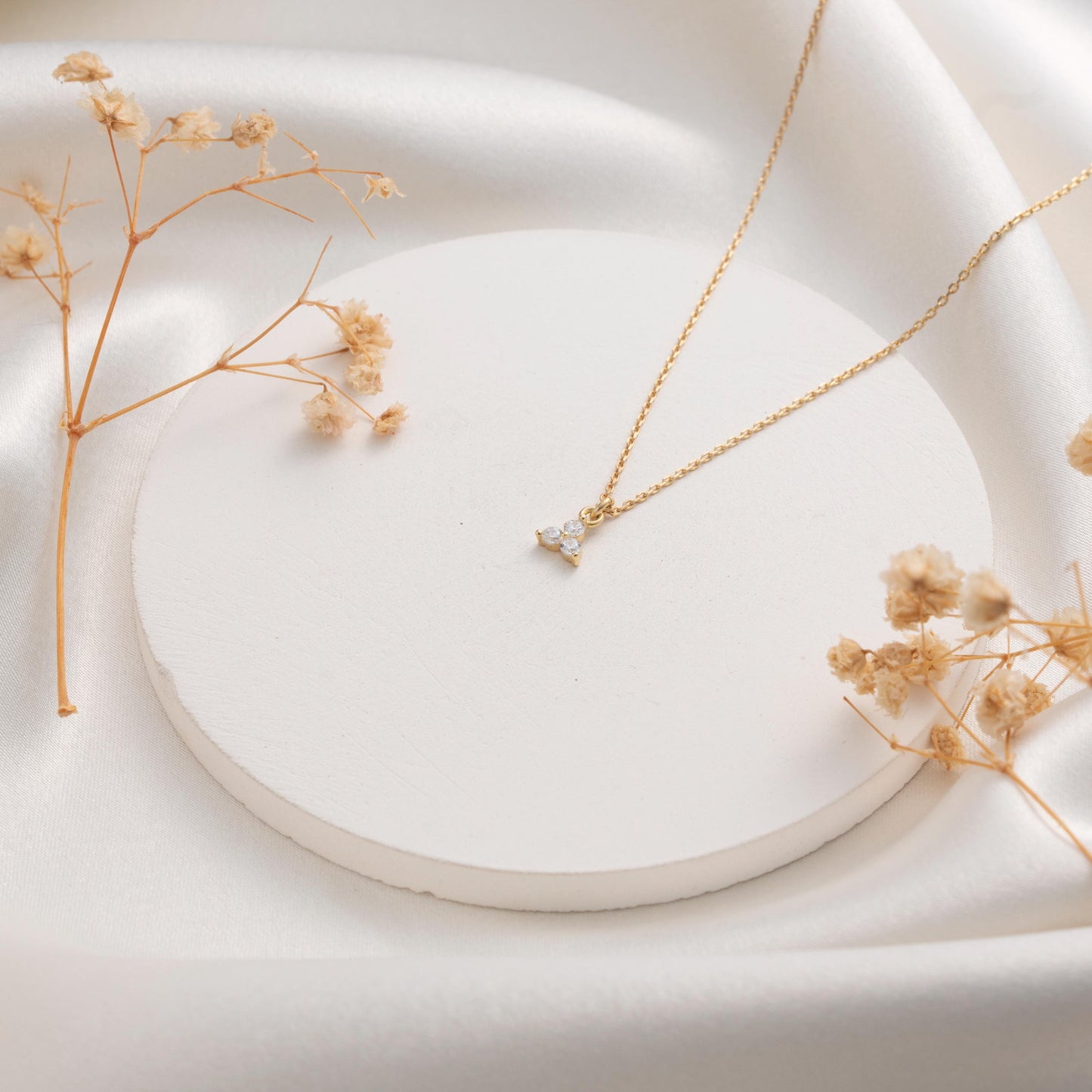 Three Stone Dainty Necklace – Minimalist Gold Gift for Her