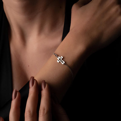 Personalized Birthstone Cross Bracelet for Her, Religious Gift, Sterling Silver, Gold Plated