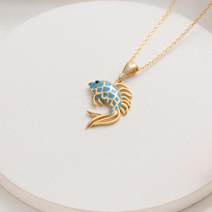 Enamel Fish Necklace – Handmade Betta Pendant, Ocean Lover Jewelry Gift