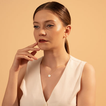 Dainty Custom Letter Necklace - Stylish Gold Initial Disc on Silver Chain