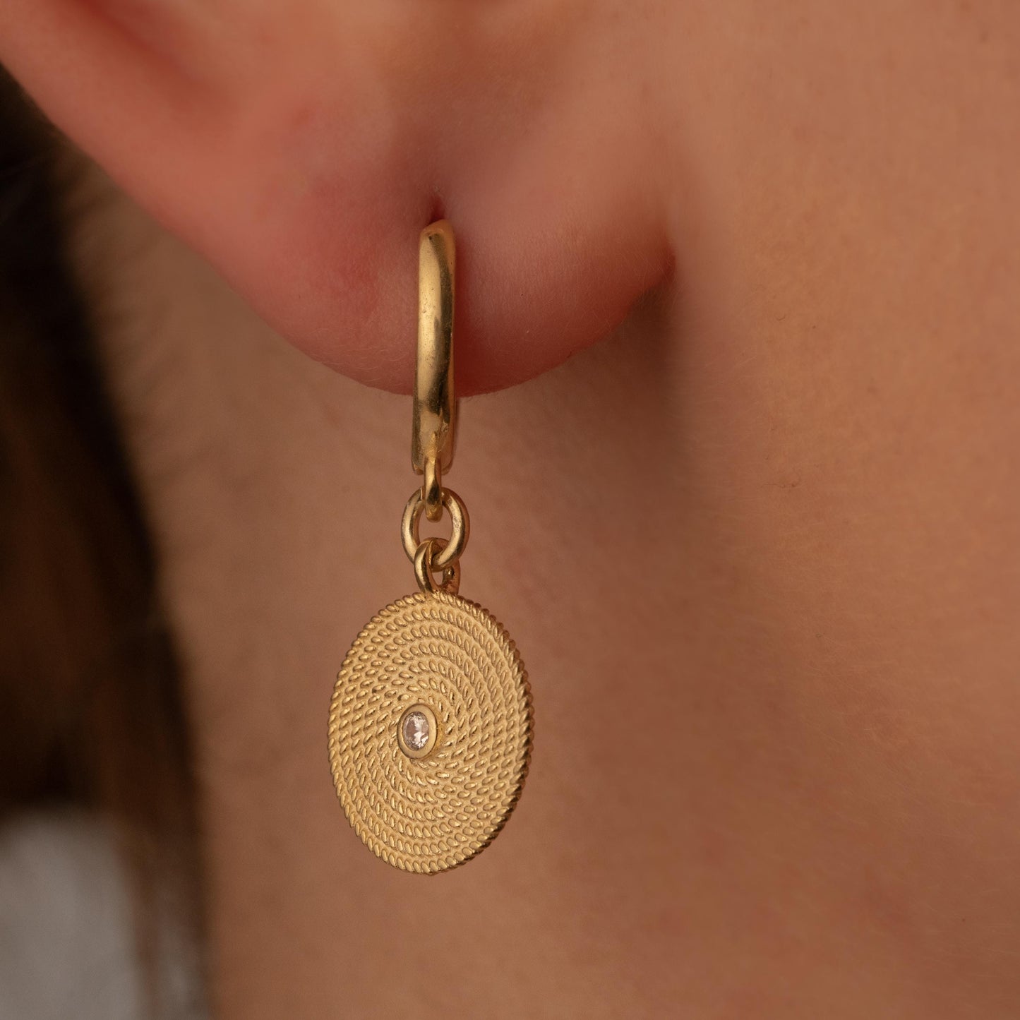 Textured Disc Earrings – Vintage Style Drop Hoop – Elegant Gift for Her