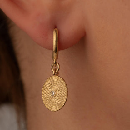 Textured Disc Earrings – Vintage Style Drop Hoop – Elegant Gift for Her