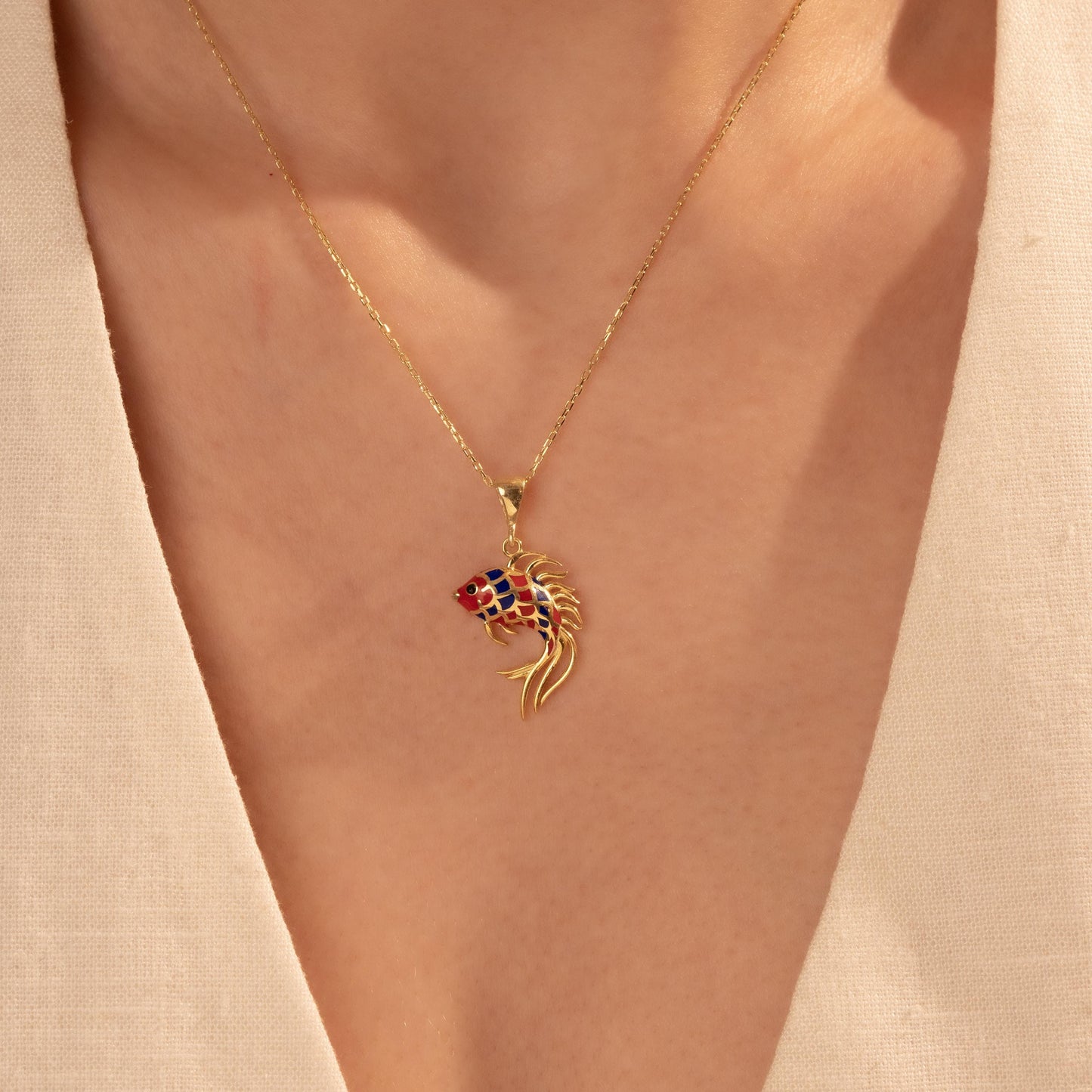 Vibrant Fish Pendant Necklace - Elegant 18K Gold Plated Enamel Charm for Her