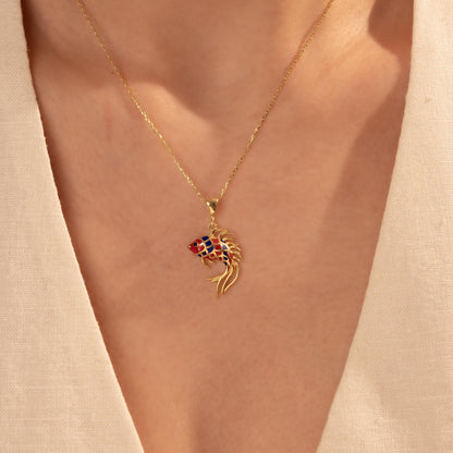 Vibrant Fish Pendant Necklace - Elegant 18K Gold Plated Enamel Charm for Her
