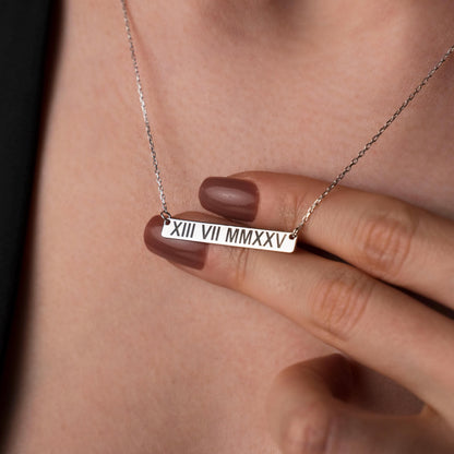 Timeless Elegance: Roman Numeral Date Necklace in 925 Silver - Personalized Gift for Him or Her