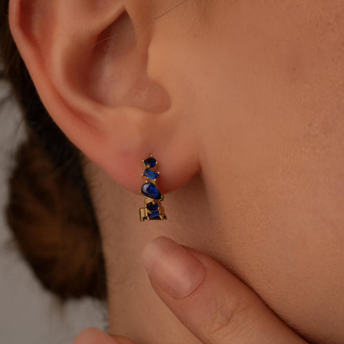 Chic Blue Crystal Earrings with a Touch of Gold - Ideal Gift for Her