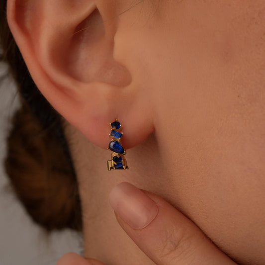 Chic Blue Crystal Earrings with a Touch of Gold - Ideal Gift for Her