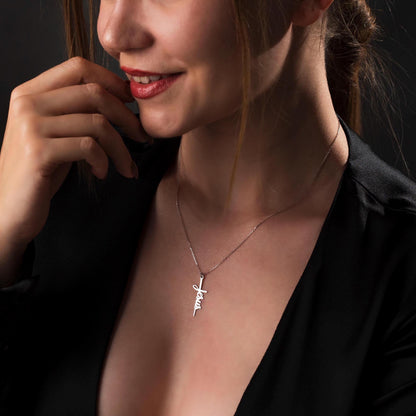 Jesus Name Cross Necklace, Sterling Silver Christian Pendant, Religious Faith Jewelry, Meaningful Christian Gift