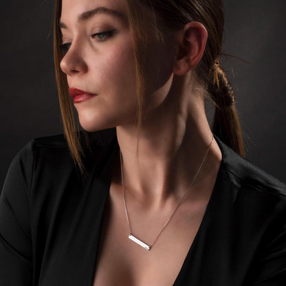 Personalized Bar Necklace, Engraved Nameplate Jewelry, Custom Sterling Silver Pendant, Minimalist Gift for Her