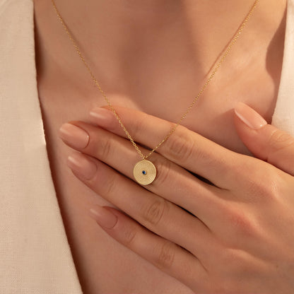 Textured Evil Eye Necklace – Minimal Round Pendant Jewelry, Gift for Her