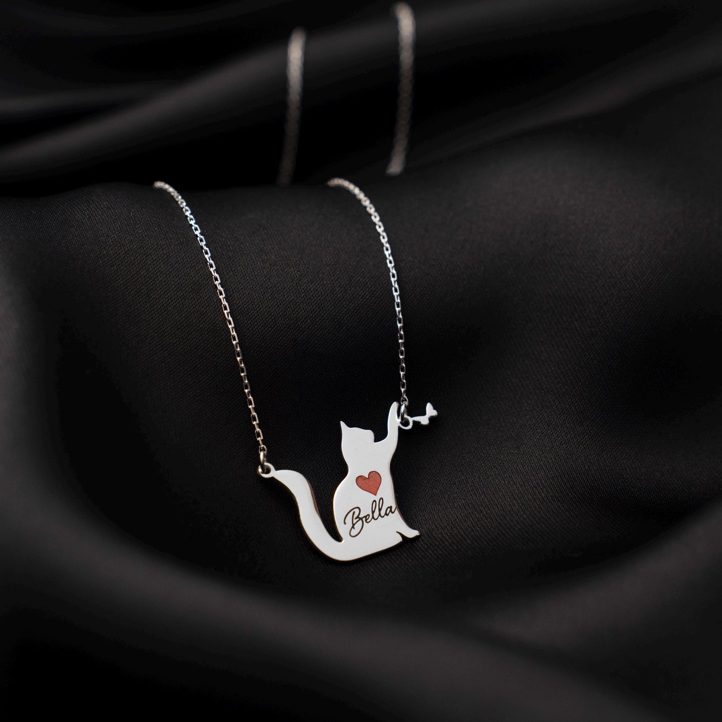 Adorable Personalized Cat Necklace - 925 Silver Pendant for Cat Lovers, Custom Pet Name Jewelry