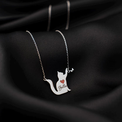 Adorable Personalized Cat Necklace - 925 Silver Pendant for Cat Lovers, Custom Pet Name Jewelry