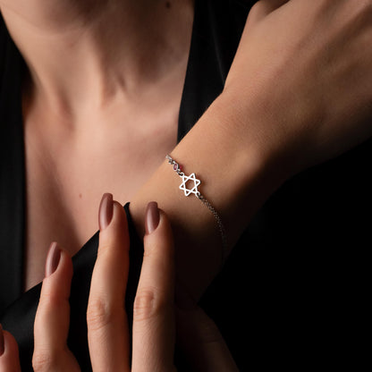 Kabbalah Star of David Bracelet - Custom Birthstone Charm on Adjustable Chain