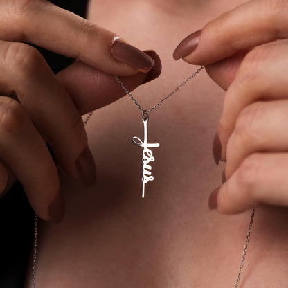 Jesus Name Cross Necklace, Sterling Silver Christian Pendant, Religious Faith Jewelry, Meaningful Christian Gift