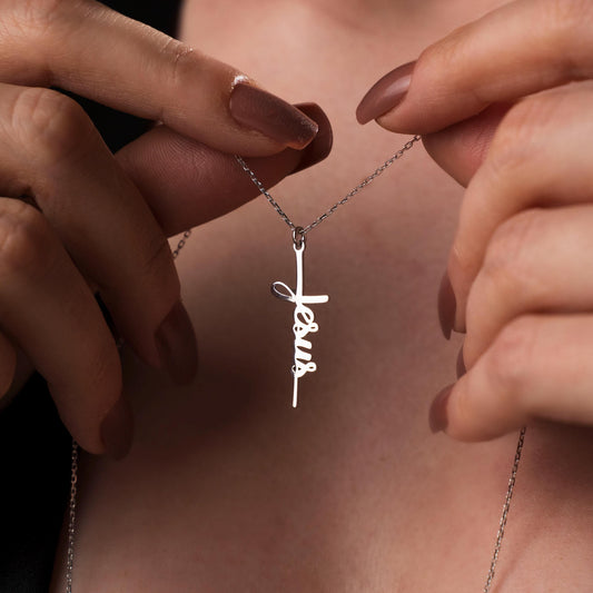 Jesus Name Cross Necklace, Sterling Silver Christian Pendant, Religious Faith Jewelry, Meaningful Christian Gift