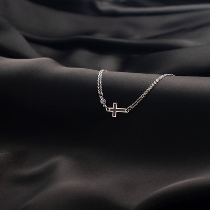 Personalized Birthstone Cross Bracelet in Sterling Silver - Symbol of Faith & Love