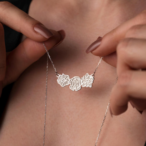 Celebrate Her Birth Month with a Personalized Silver Flower Necklace - Custom Jewelry Gift