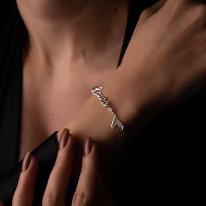 Cherished Keepsake: Personalized Name Bracelet with Birthstone and Engraved Heart Detail