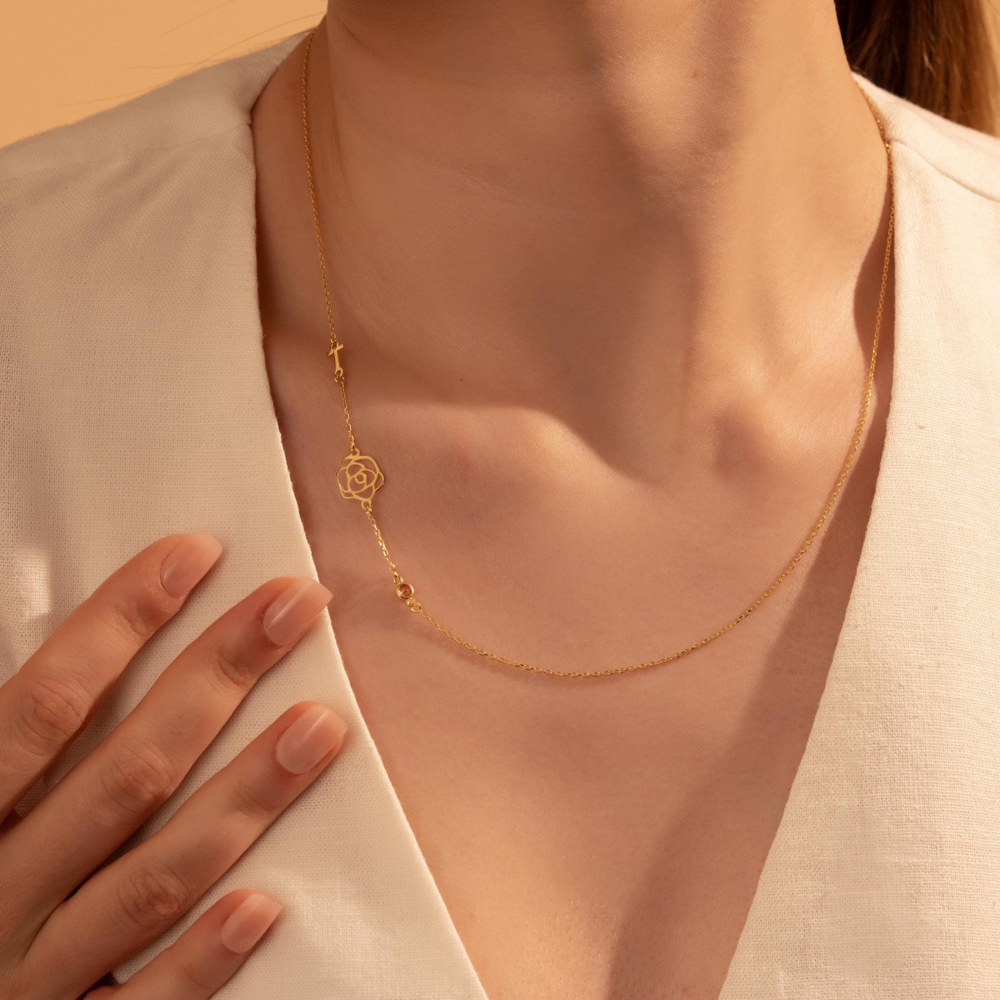 Personalized Birthstone Necklace with Initial & Flower – Custom Gift for Her, Meaningful Jewelry