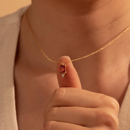 Red Gemstone Pendant – Elegant Gold Birthstone Necklace
