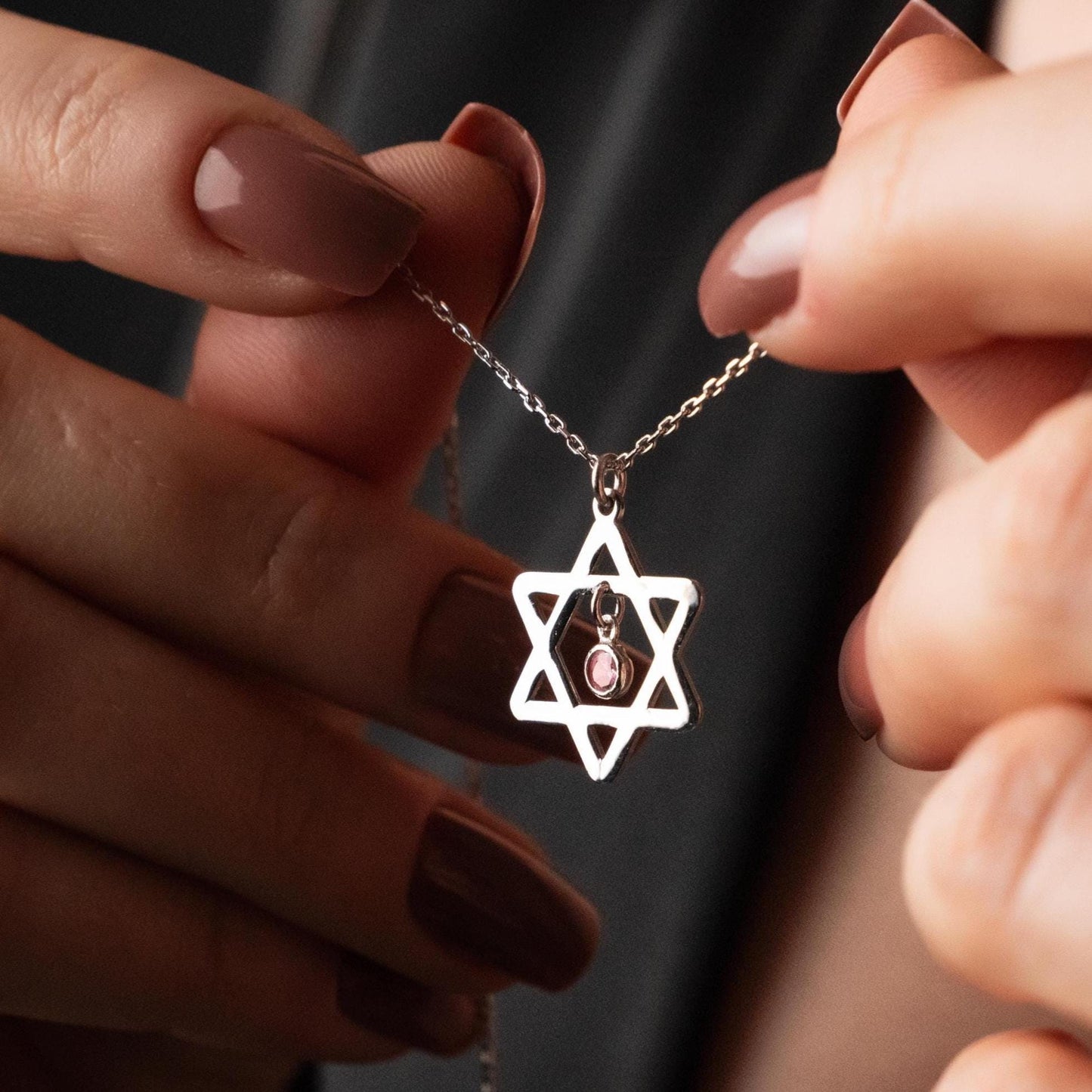 Sterling Silver Star of David Necklace with Birthstone Pendant - Elegant Judaica Jewelry