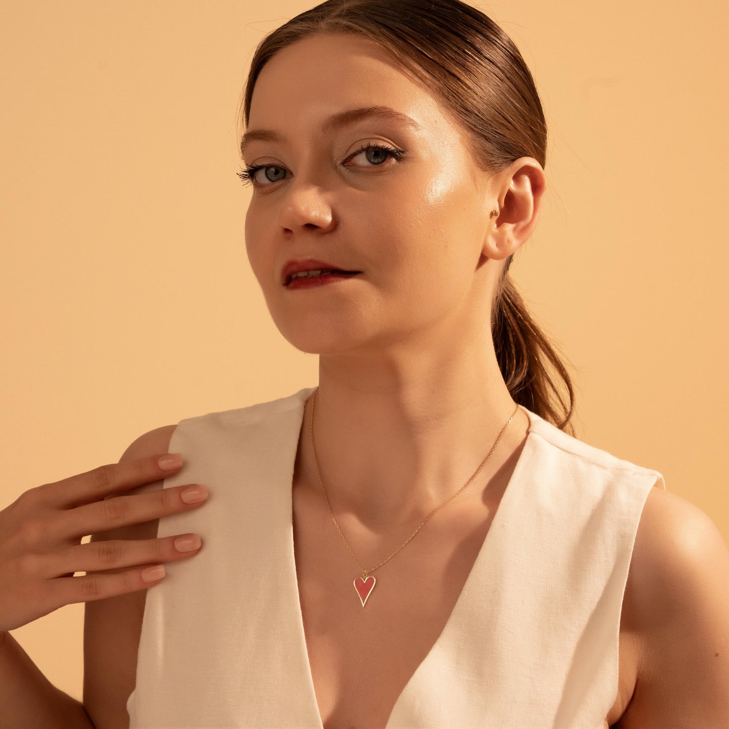 Red Heart Pendant Necklace – Custom Love Necklace Gift for Her, 18K Gold Plated