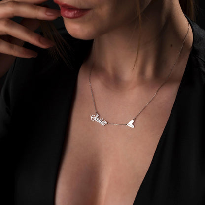 Name in the Heart: Custom 925 Silver Necklace, Engraved Name Pendant, Personalized Gift for Her