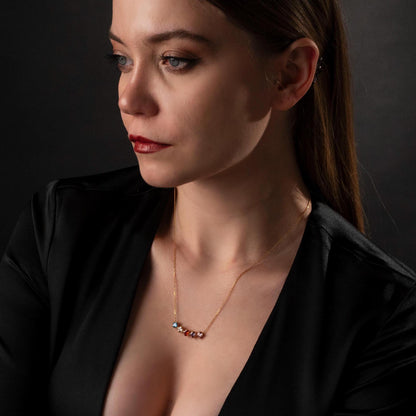 Meaningful Gold Birthstone Bar Necklace - Custom Family Gemstones, Personalized for Mom