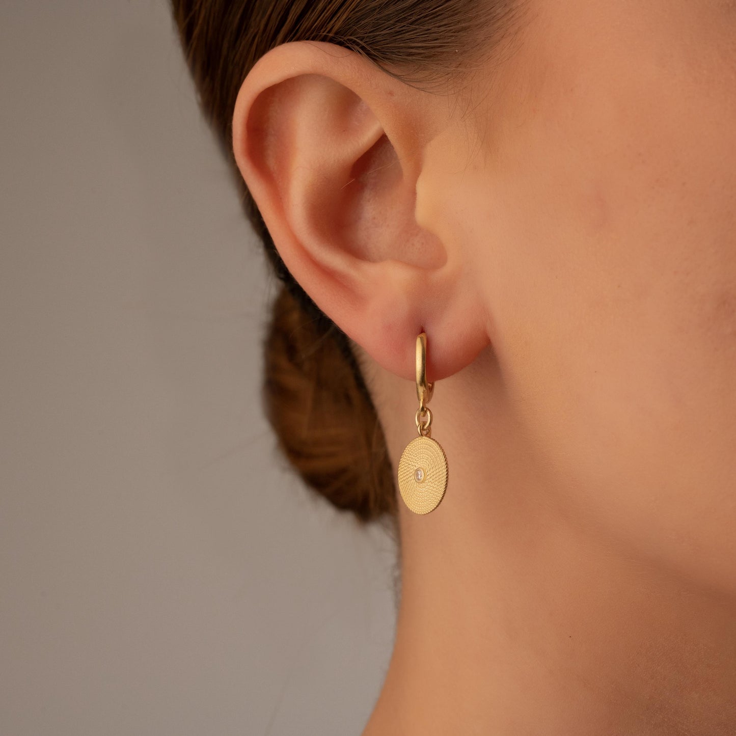 Textured Disc Earrings – Vintage Style Drop Hoop – Elegant Gift for Her
