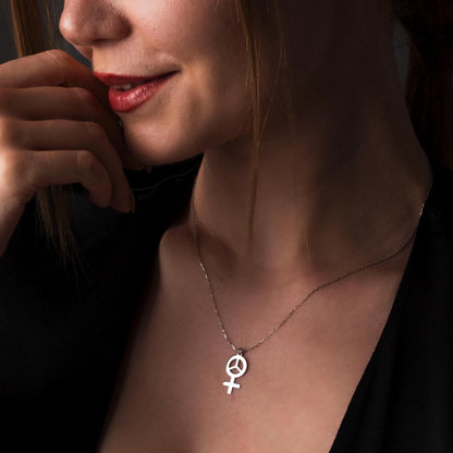 Empowering Sterling Silver Necklace for Women, Feminist Peace Pendant, Symbol of Strength