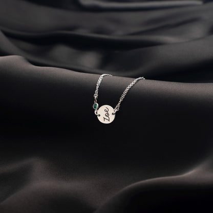 Meaningful Birthstone Bracelet with Name Engraving, Sterling Silver Personalized Jewelry