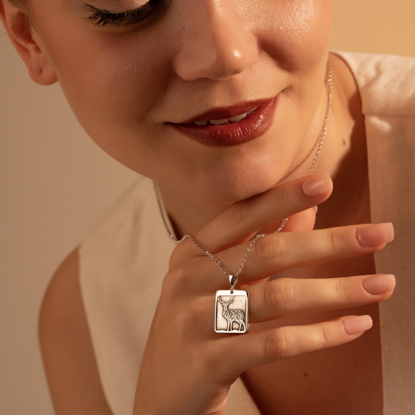 Silver Deer Pendant Necklace – Rustic Nature Gift for Her