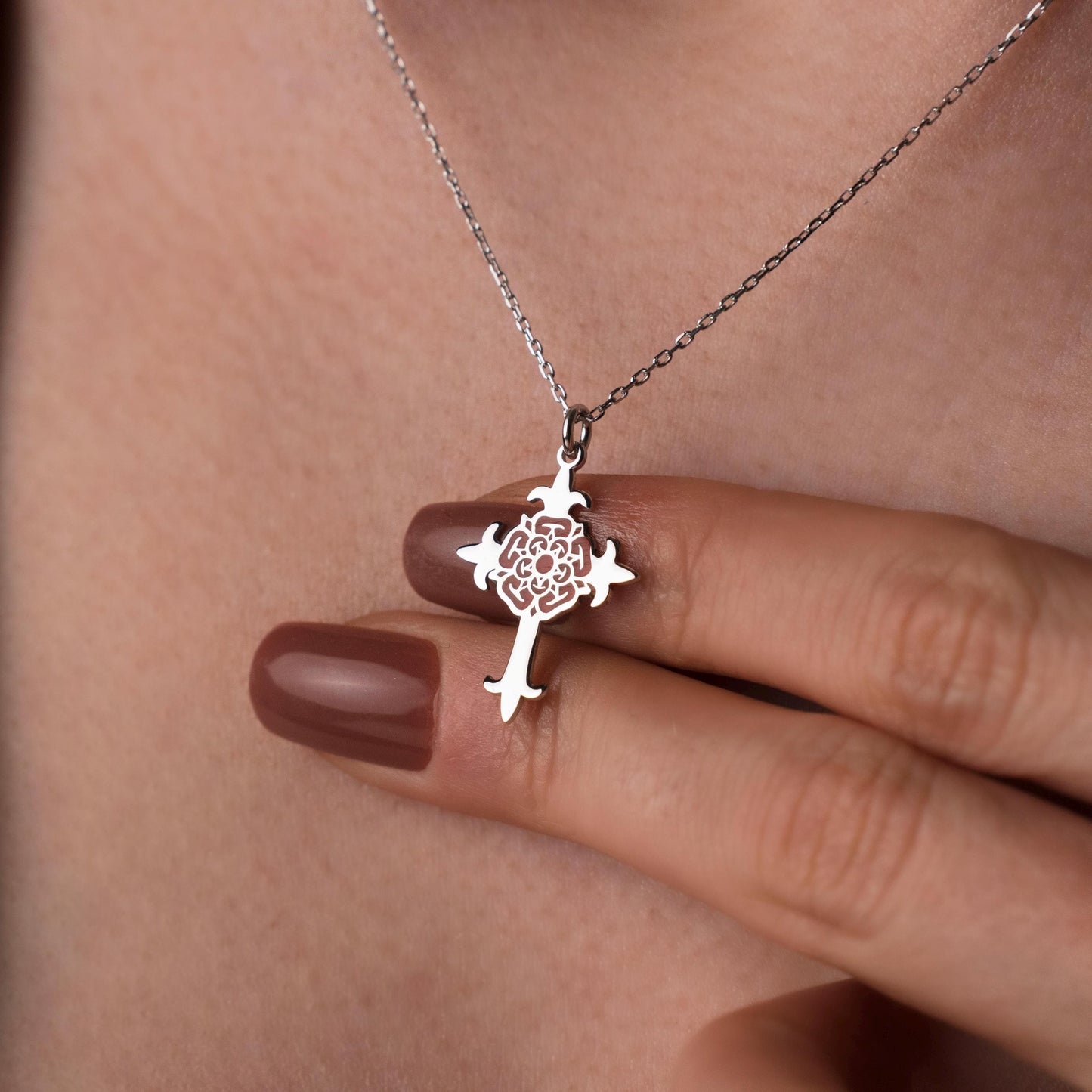 Elegant Floral Cross Necklace - Sterling Silver Religious Pendant, Gift for Her
