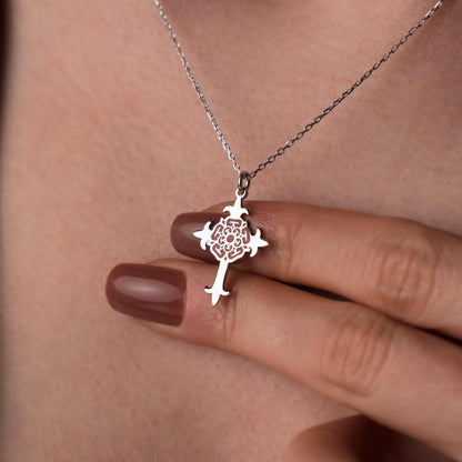 Elegant Floral Cross Necklace - Sterling Silver Religious Pendant, Gift for Her