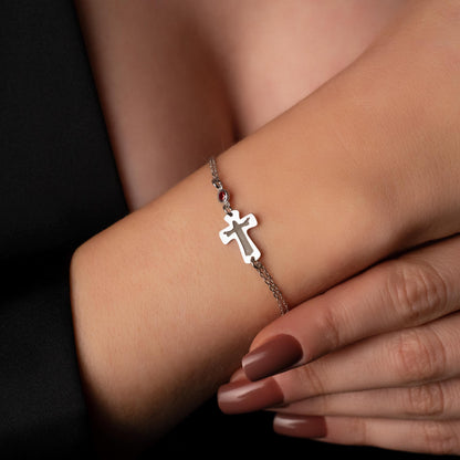 Personalized Birthstone Cross Bracelet for Her, Religious Gift, Sterling Silver, Gold Plated
