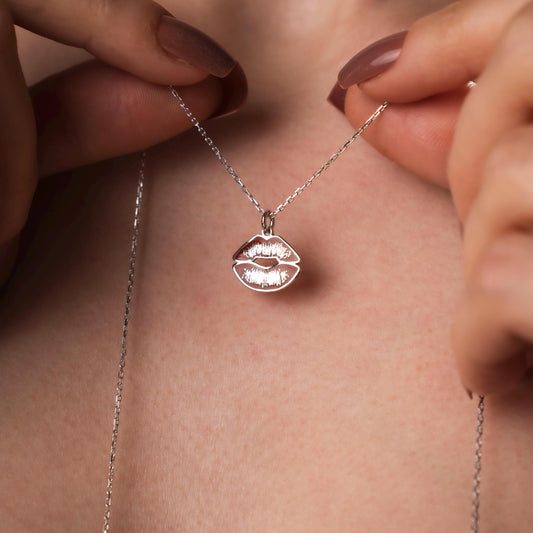 Sterling Silver Lip Necklace - Elegant Kiss Pendant for Her - Romantic Gift, Minimalist Style