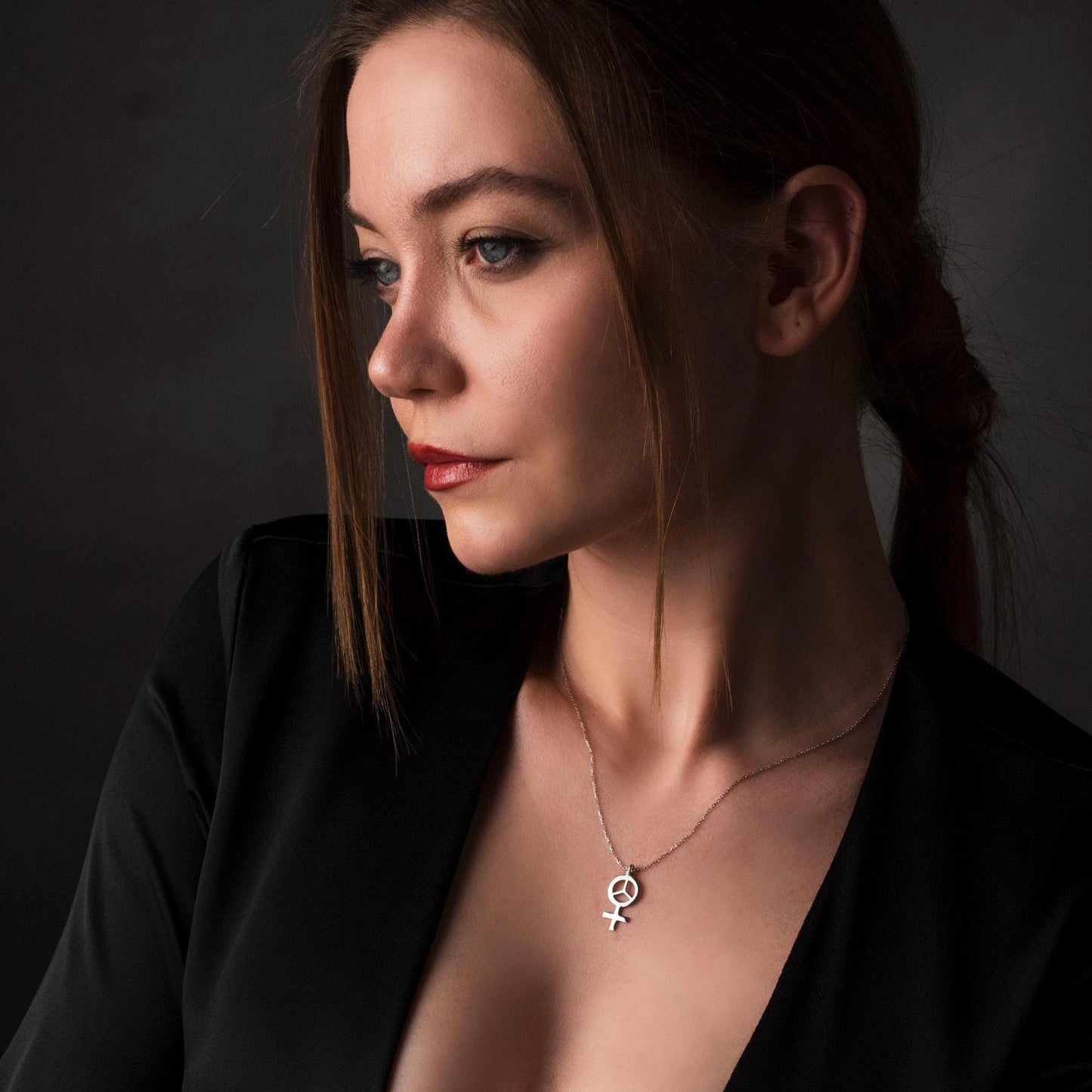 Empowering Sterling Silver Necklace for Women, Feminist Peace Pendant, Symbol of Strength