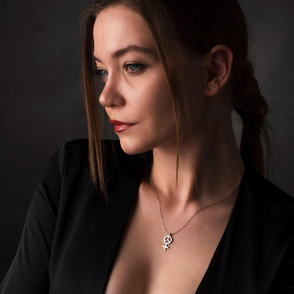 Empowering Sterling Silver Necklace for Women, Feminist Peace Pendant, Symbol of Strength