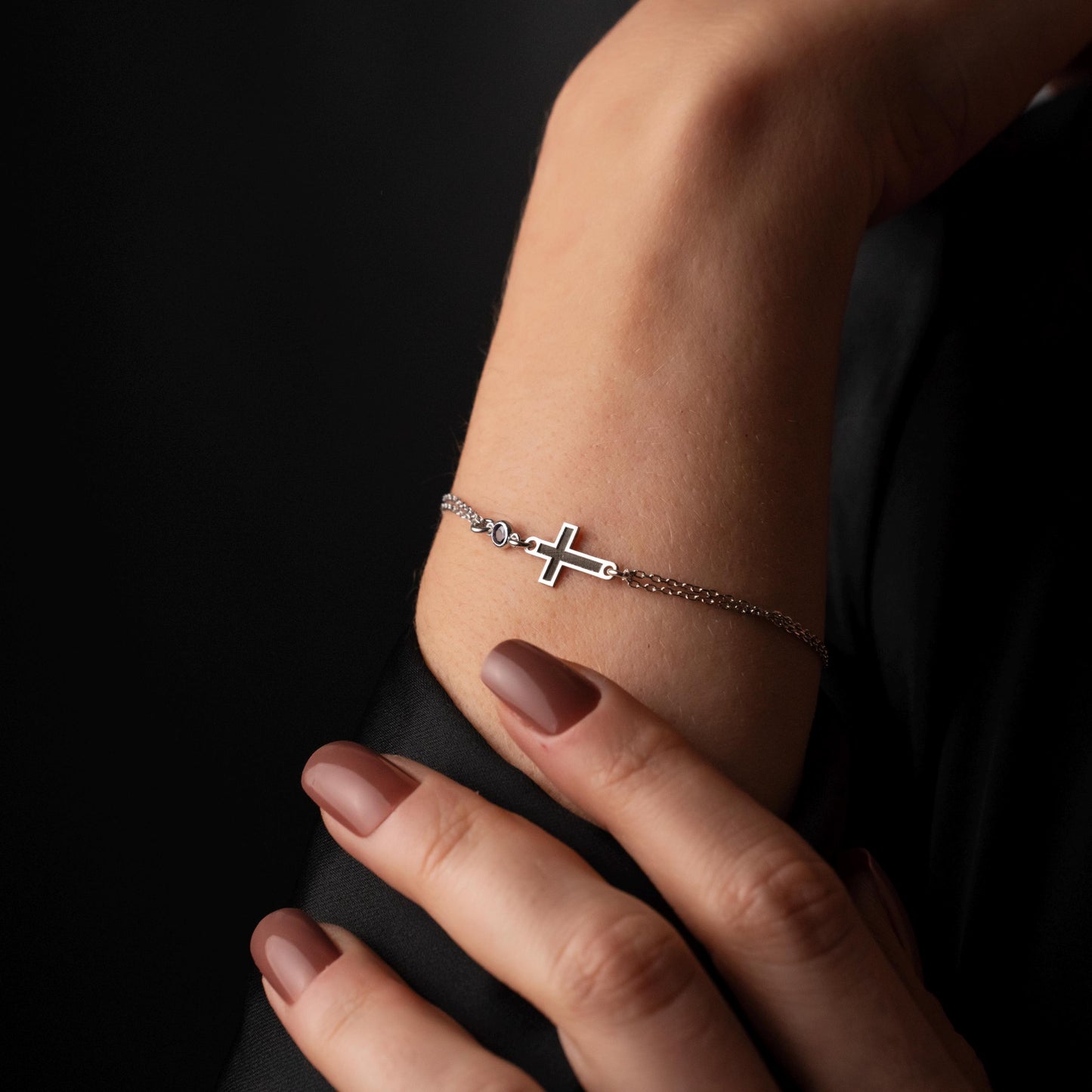 Personalized Birthstone Cross Bracelet in Sterling Silver - Symbol of Faith & Love