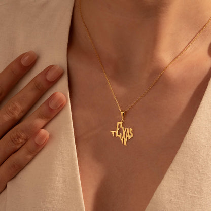Texas Map Necklace – Custom State Pendant, Gold Plated Texas Jewelry Gift