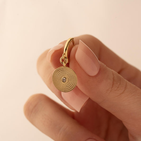 Textured Disc Earrings – Vintage Style Drop Hoop – Elegant Gift for Her