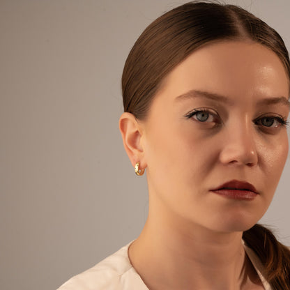 Huggie Earrings – Green Stone Hoop – Minimalist Gift for Her or Him