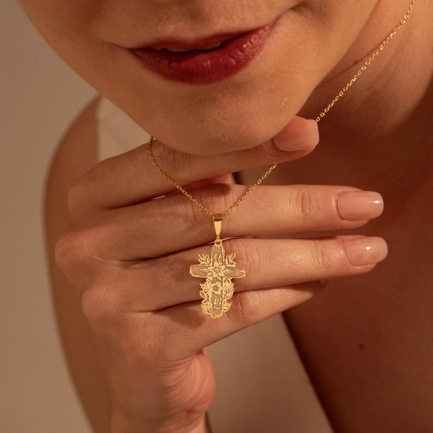 Elegant Gold Floral Cross Necklace - Perfect Christian Gift for Her