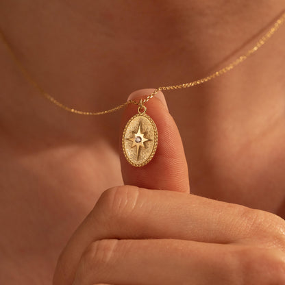 Vintage Star Pendant Necklace - Custom North Star Gift for Her, 18K Gold Plated