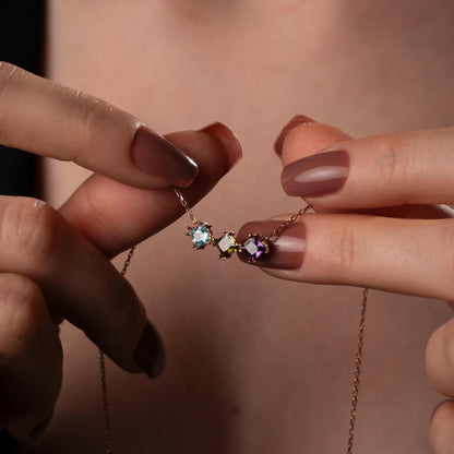 Meaningful Gold Birthstone Bar Necklace - Custom Family Gemstones, Personalized for Mom