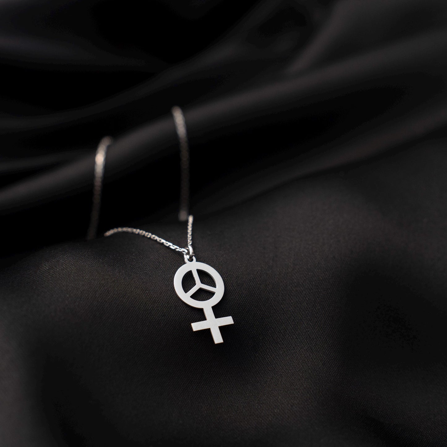 Empowering Sterling Silver Necklace for Women, Feminist Peace Pendant, Symbol of Strength