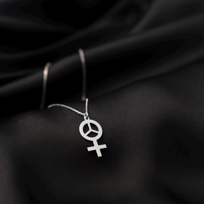 Empowering Sterling Silver Necklace for Women, Feminist Peace Pendant, Symbol of Strength